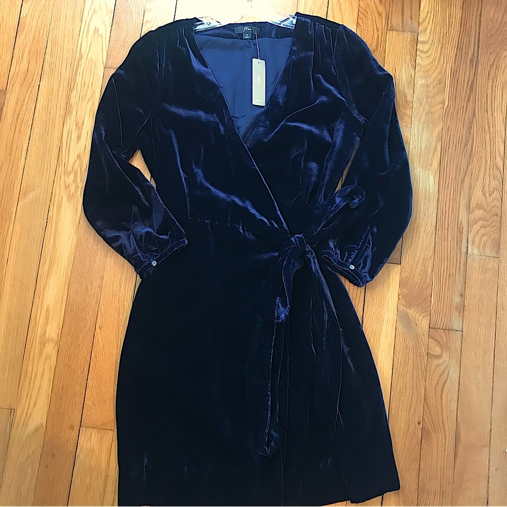 J. Crew Navy Blue Velvet Wrap Dress NWT